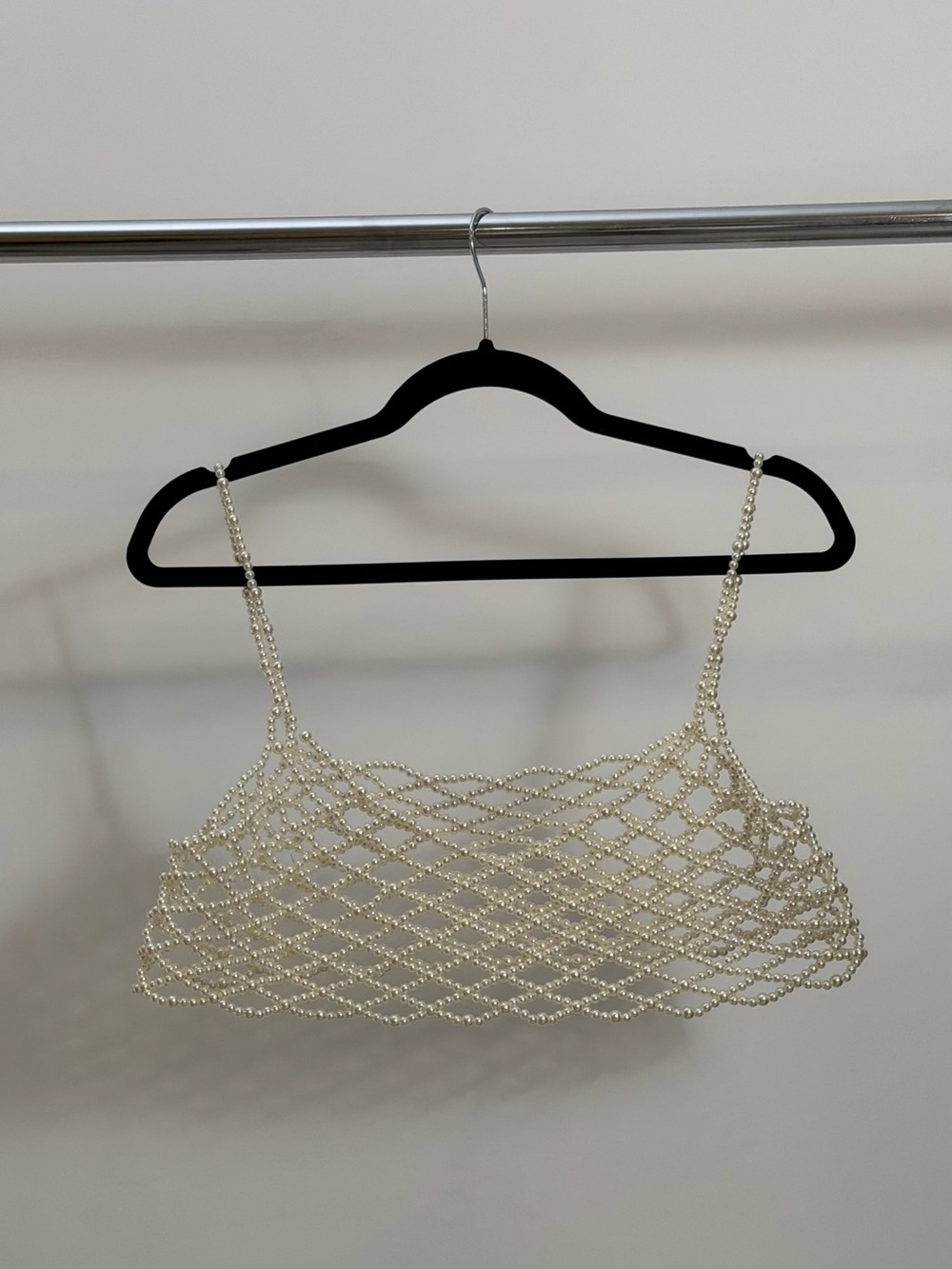 Pearl Beaded Net Crop Top - Ivory